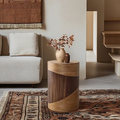 LuxenHome 20" Round Side Table with Two-Tone Wood Grain Design, Modern End Table