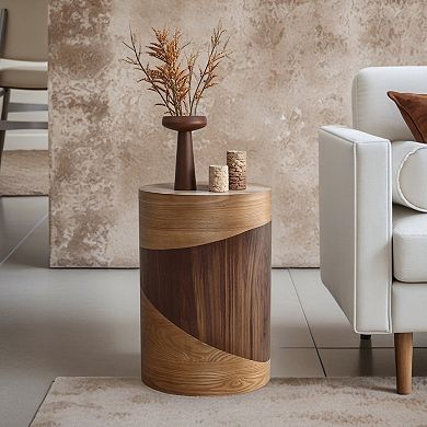 LuxenHome 20" Round Side Table with Two-Tone Wood Grain Design, Modern End Table