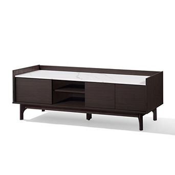 LuxenHome 62" Black TV Stand for TVs up to 65", Faux Marble-Top Media Console