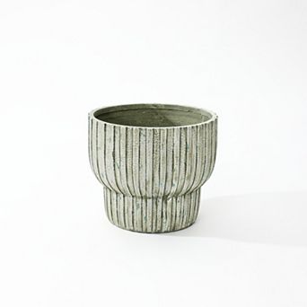 LuxenHome 16.15" Dia Distressed Green Large Plant Pot, Cement Indoor Outdoor Planter with Drainage