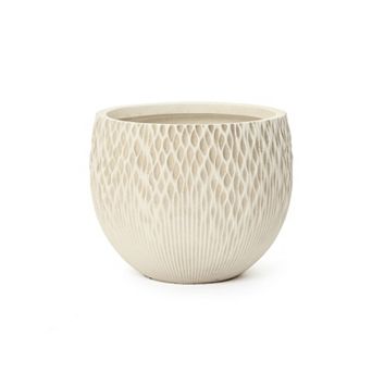 LuxenHome 14.2" Dia Textured Round Plant Pots for Plants, Off-white Plant Pot with Drainage Hole