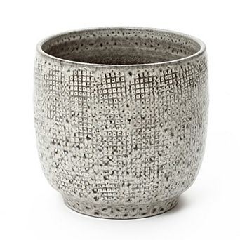 LuxenHome Stone Speckle Textured Ceramic Planter, 12" Gray Grid-Pattern Pot for Indoor/Outdoor Decor