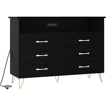 6-Drawer Storage Tower with USB Charging & LED Lights Modern Bedroom Chest Organizer
