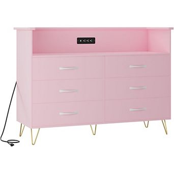 6-Drawer Storage Tower with USB Charging & LED Lights Modern Bedroom Chest Organizer