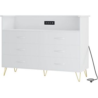 6-Drawer Storage Tower with USB Charging & LED Lights Modern Bedroom Chest Organizer