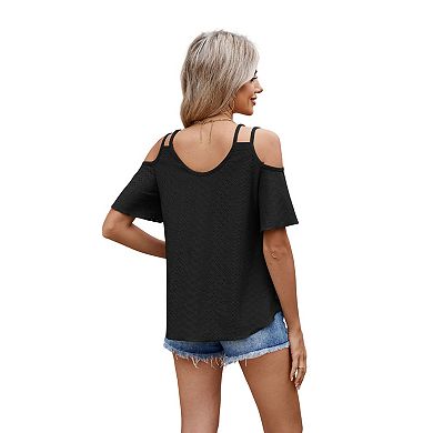 Women Short Sleeve T Shirts Spring Summer Trendy Outfits Cold Shoulder Blouses