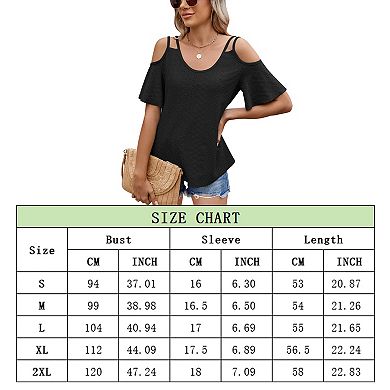 Women Short Sleeve T Shirts Spring Summer Trendy Outfits Cold Shoulder Blouses