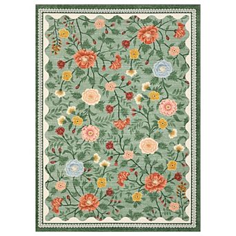Modern Floral Washable Rugs, Non-Slip Low Pile Boho Carpet for Living Room, Bedroom, Dining