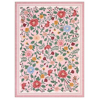 Modern Floral Washable Rugs, Non-Slip Low Pile Boho Carpet for Living Room, Bedroom, Dining