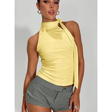 Women's Adjustable Back Neck Tie Halter Top Sleeveless Slim Fit Open Back Crop Tank Top