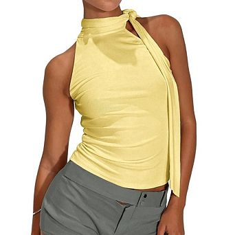 Women's Adjustable Back Neck Tie Halter Top Sleeveless Slim Fit Open Back Crop Tank Top