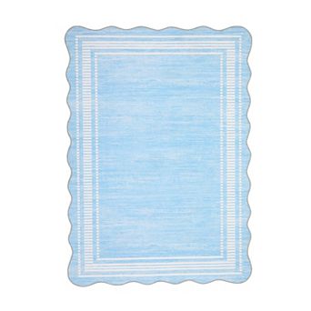 Washable Scalloped Rug - Stain Resistant Non-Slip Low Pile Carpet for Living Room, Bedroom, Dining