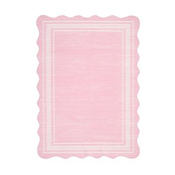 Washable Scalloped Rug - Stain Resistant Non-Slip Low Pile Carpet for Living Room, Bedroom, Dining