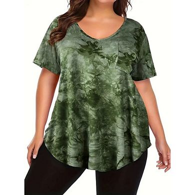 Womens Plus Size Short Sleeve Swing Tunic Casual Loose Basic T-Shirts with Pocket