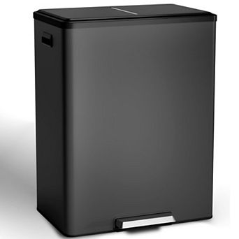 16 Gallon/60L Dual Compartment Trash Can, Stainless Steel Step Recycling Bin