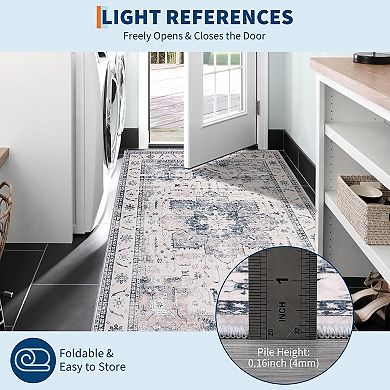 Washable Vintage Distressed Rug, Traditional Medallion Soft Non-Slip Carpet for Home & Office