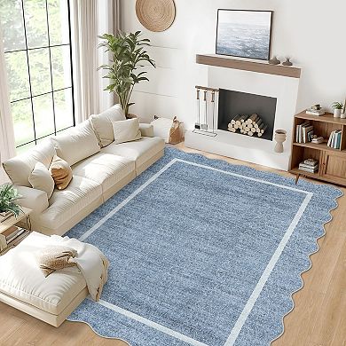 Modern Washable Low Pile Area Rug with Non-Slip Backing, Soft Non-Shedding Minimalist Mat