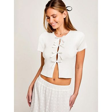 Women's Tie Front Long Sleeve Rib Knit Shrug Sweaters Cardigan