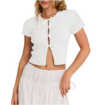 Women's Tie Front Long Sleeve Rib Knit Shrug Sweaters Cardigan