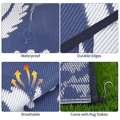 Waterproof Outdoor Rug for Patio, Reversible Modern Area Rug, Large Plastic Straw Mat