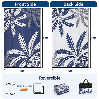 Waterproof Outdoor Rug for Patio, Reversible Modern Area Rug, Large Plastic Straw Mat