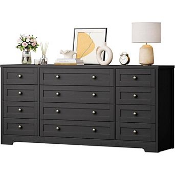Large 12-Drawer TV Stand Dresser. Modern Wood Storage Chest for 65" TV & Multi-Room Use.