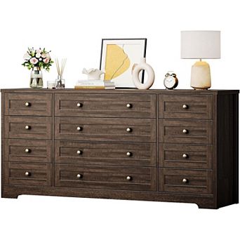 Large 12-Drawer TV Stand Dresser. Modern Wood Storage Chest for 65" TV & Multi-Room Use.