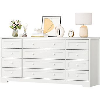 Large 12-Drawer TV Stand Dresser. Modern Wood Storage Chest for 65" TV & Multi-Room Use.