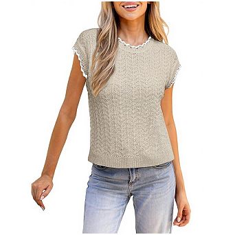 Women's Cap Sleeve Sweater Vest Crewneck Sweaters Summer Trendy Casual Knit Tops