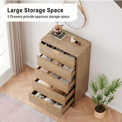 5 deep-drawer wooden dresser with vintage design for the bedroom.