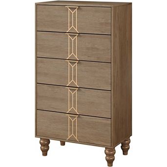 5 deep-drawer wooden dresser with vintage design for the bedroom.