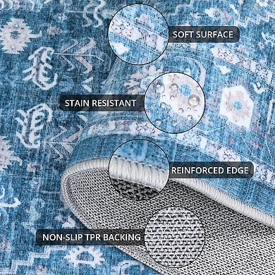 Washable Oriental Area Rug Soft Carpet Distressed Indoor Style, Stain Resistant