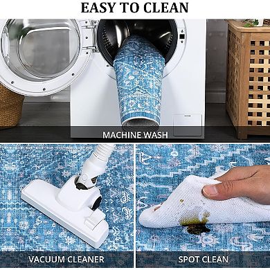 Washable Oriental Area Rug Soft Carpet Distressed Indoor Style, Stain Resistant