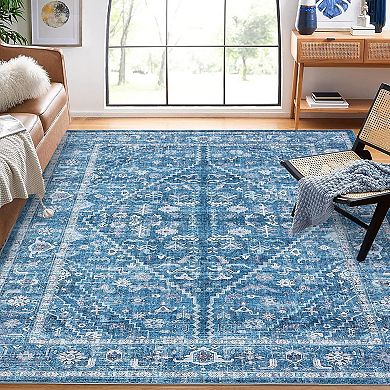 Washable Oriental Area Rug Soft Carpet Distressed Indoor Style, Stain Resistant