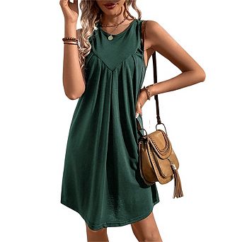 Women Beach Loose Casual A Line Dress Sleeveless Sundress