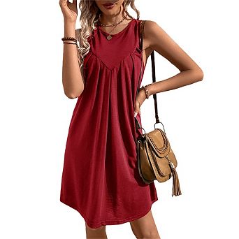 Women Beach Loose Casual A Line Dress Sleeveless Sundress