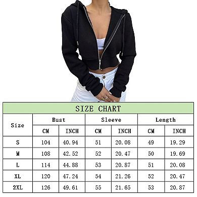 Women Zip Up Cropped Hoodie Sweatshirt Long Sleeve Drawstring Crop Jacket Top with Pockets