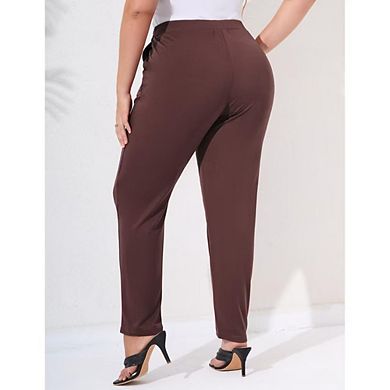Women's Plus Size Pants Tie Front Elastic Waist Stretchy Side Pockets Casual Work