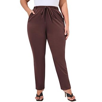 Women's Plus Size Pants Tie Front Elastic Waist Stretchy Side Pockets Casual Work