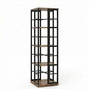 4 tier Rotating Corner Bookshelf, Industrial Metal Floor Bookcase for Living Room or Home Office
