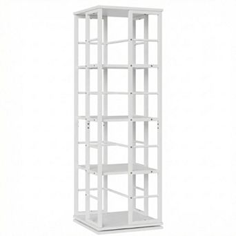 4 tier Rotating Corner Bookshelf, Industrial Metal Floor Bookcase for Living Room or Home Office