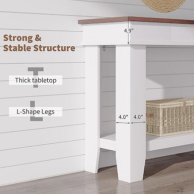 Entryway Long Console Table with Drawers, Wooden Rectangular Entryway Table w/Open Storage Shelf