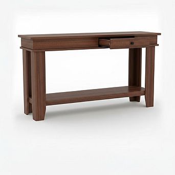 Entryway Long Console Table with Drawers, Wooden Rectangular Entryway Table w/Open Storage Shelf