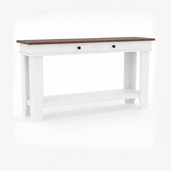 Entryway Long Console Table with Drawers, Wooden Rectangular Entryway Table w/Open Storage Shelf