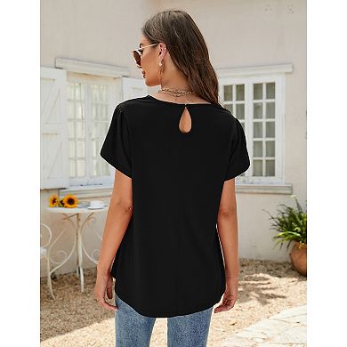 Women Lace Round Neck Casual Short Sleeve Top