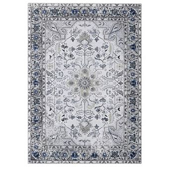 8X10FT Vintage Farmhouse Non-Slip Rug, Low-Pile Non-Shedding Distressed Oriental Throw Rug