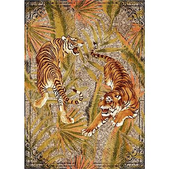 Washable Tiger Print Area Rug, Soft Non-Slip Carpet for Bedroom, Living Room and Playroom