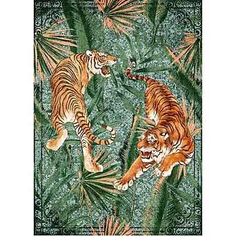 Washable Tiger Print Area Rug, Soft Non-Slip Carpet for Bedroom, Living Room and Playroom
