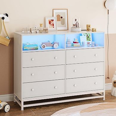 Smart 6-drawer dresser with charging hub & LED light, doubles as a sturdy TV stand.