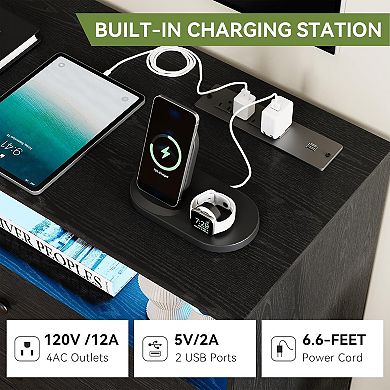 Smart 6-drawer dresser with charging hub & LED light, doubles as a sturdy TV stand.